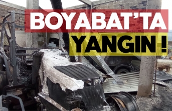 Boyabat'ta çıkan yangında 3 traktör 1 balya makinası,römork ve depo yandı !