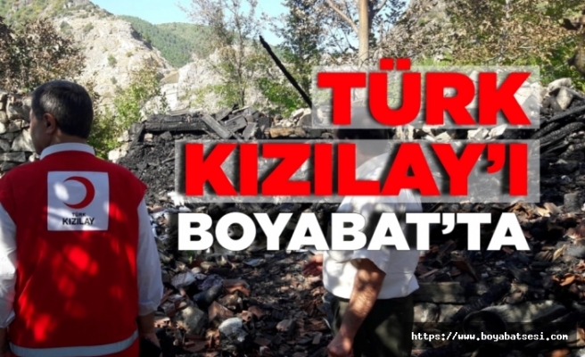 Boyabat'ta evi yanan aileye Türk Kızılay'ı yardım etti