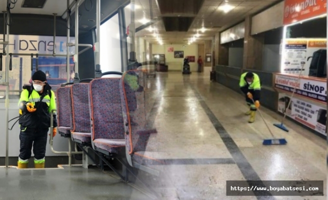 Kastamonu'da otogar ve toplu taşıma araçları dezenfekte ediliyor